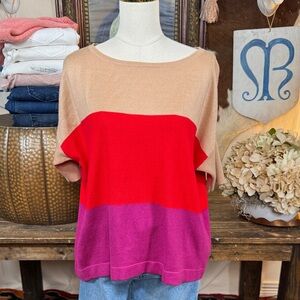 New York & Company Tan Colorblock Sweater